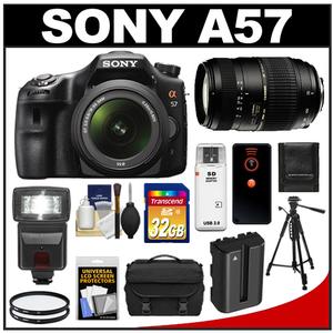 Sony Alpha SLT-A57 Translucent Mirror Technology Digital SLR Camera Body & 18-55mm Lens with Tamron 70-300mm Lens + 32GB Card + Battery + Filters + Flash + Case - Digital Cameras and Accessories - Hip Lens.com