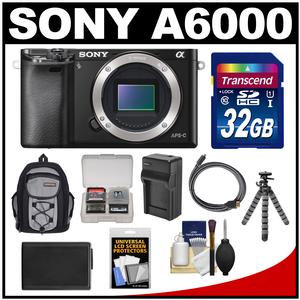 Sony Alpha A6000 Wi-Fi Digital Camera Body (Black) with 32GB Card + Case + Battery/Charger + Tripod + Accessory Kit