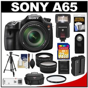 Sony Alpha SLT-A65 Translucent Mirror Technology Digital SLR Camera Body & 18-135mm Lens with 32GB Card + Battery + Case + Tripod + Flash + Remote + Filter + Te - Digital Cameras and Accessories - Hip Lens.com