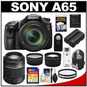 Sony Alpha SLT-A65 Translucent Mirror Technology Digital SLR Camera Body & 18-135mm Lens with 55-200mm Lens + 32GB Card + Backpack + Remote + Filters + Tele & W - Digital Cameras and Accessories - Hip Lens.com