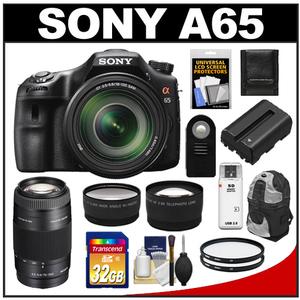 Sony Alpha SLT-A65 Translucent Mirror Technology Digital SLR Camera Body & 18-135mm Lens with 75-300mm Lens + 32GB Card + Backpack + Remote + Filters + Tele & W - Digital Cameras and Accessories - Hip Lens.com