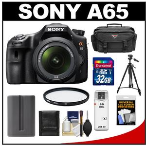 Sony Alpha SLT-A65 Translucent Mirror Technology Digital SLR Camera Body & 18-55mm Lens with 32GB Card + Battery + Filter + Tripod + Case + Accessory Kit - Digital Cameras and Accessories - Hip Lens.com