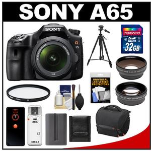 Sony Alpha SLT-A65 Translucent Mirror Technology Digital SLR Camera Body & 18-55mm Lens with Sony Case + 32GB Card + Battery + Filter + Tripod + Telephoto & Wid - Digital Cameras and Accessories - Hip Lens.com
