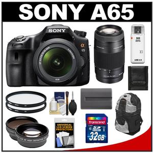 Sony Alpha SLT-A65 Translucent Mirror Technology Digital SLR Camera Body & 18-55mm Lens with 75-300mm Zoom Lens + 32GB Card + Battery + Filter + Backpack + Tele - Digital Cameras and Accessories - Hip Lens.com