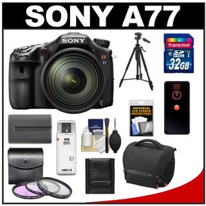 Sony Alpha SLT-A77 Translucent Mirror Technology Digital SLR Camera Body & 16-50mm Lens with Sony SC8 Case + 32GB Card + Battery + (3) Filters + Remote + Tripod - Digital Cameras and Accessories - Hip Lens.com