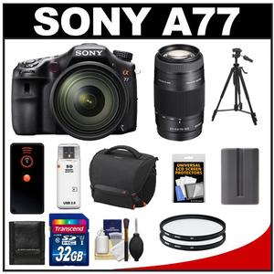 Sony Alpha SLT-A77 Translucent Mirror Technology Digital SLR Camera Body & 16-50mm Lens with 75-300mm Lens + 32GB Card + Battery + (2) Filters + Case + Tripod + - Digital Cameras and Accessories - Hip Lens.com