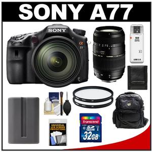 Sony Alpha SLT-A77 Translucent Mirror Technology Digital SLR Camera Body & 16-50mm Lens with Tamron 70-300mm Lens + 32GB Card + Battery + (2) Filters + Backpack - Digital Cameras and Accessories - Hip Lens.com