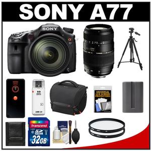 Sony Alpha SLT-A77 Translucent Mirror Technology Digital SLR Camera Body & 16-50mm Lens with Tamron 70-300mm Lens + 32GB Card + Battery + (2) Filters + Sony SC8 - Digital Cameras and Accessories - Hip Lens.com