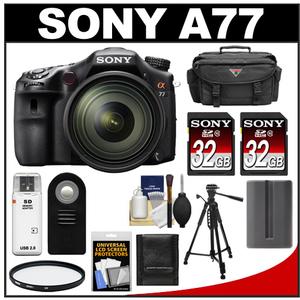 Sony Alpha SLT-A77 Translucent Mirror Technology Digital SLR Camera Body & 16-50mm Lens with 2 Sony 32GB Cards + Battery + Case + Filter + Tripod + Remote + Acc - Digital Cameras and Accessories - Hip Lens.com
