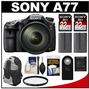 Sony Alpha SLT-A77 Translucent Mirror Technology Digital SLR Camera Body & 16-50mm Lens with 2 Sony 32GB Cards + 2 Batteries + Backpack Case + Filter + Remote + - Digital Cameras and Accessories - Hip Lens.com