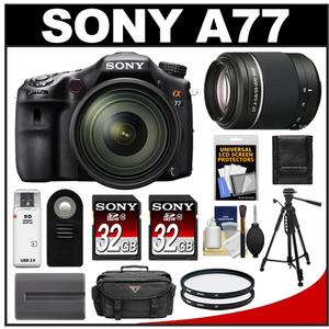 Sony Alpha SLT-A77 Translucent Mirror Technology Digital SLR Camera Body & 16-50mm Lens with DT 55-200mm Lens + 2 Sony 32GB Cards + Battery + Case + Tripod + Fi - Digital Cameras and Accessories - Hip Lens.com