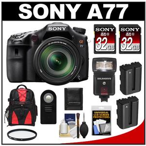 Sony Alpha SLT-A77 Translucent Mirror Technology Digital SLR Camera Body & 18-135mm Lens with 2 Sony 32GB Cards + 2 Batteries + Flash + Backpack + Filter + Remo - Digital Cameras and Accessories - Hip Lens.com