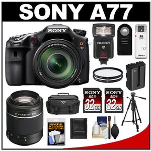 Sony Alpha SLT-A77 Translucent Mirror Technology Digital SLR Camera Body & 18-135mm Lens with 55-200mm Lens + 2 Sony 32GB Cards + 2 Filters + Flash + Battery +  - Digital Cameras and Accessories - Hip Lens.com