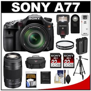 Sony Alpha SLT-A77 Translucent Mirror Technology Digital SLR Camera Body & 18-135mm Lens with 75-300mm Lens + 2 Sony 32GB Cards + 2 Filters + Flash + Battery +  - Digital Cameras and Accessories - Hip Lens.com