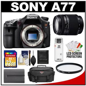 Sony Alpha SLT-A77 Translucent Mirror Technology Digital SLR Camera Body with DT 18-250mm Zoom Lens + 32GB Card + Battery + Filter + Case + Accessory Kit - Digital Cameras and Accessories - Hip Lens.com