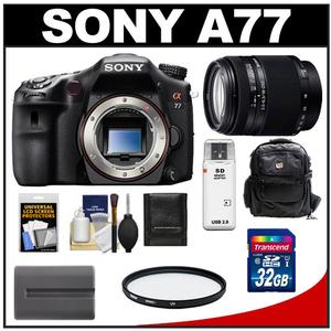 Sony Alpha SLT-A77 Translucent Mirror Technology Digital SLR Camera Body with DT 18-250mm Zoom Lens + 32GB Card + Battery + Filter + Backpack Case + Accessory K - Digital Cameras and Accessories - Hip Lens.com
