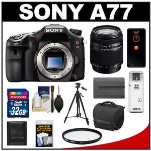 Sony Alpha SLT-A77 Translucent Mirror Technology Digital SLR Camera Body with DT 18-250mm Zoom Lens + 32GB Card + Battery + Sony SC8 Case + Tripod + Remote Kit - Digital Cameras and Accessories - Hip Lens.com