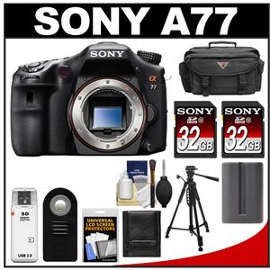 Sony Alpha SLT-A77 Translucent Mirror Technology Digital SLR Camera Body with 2 Sony 32GB Cards + Case + Battery + Tripod + Remote + Accessory Kit - Digital Cameras and Accessories - Hip Lens.com