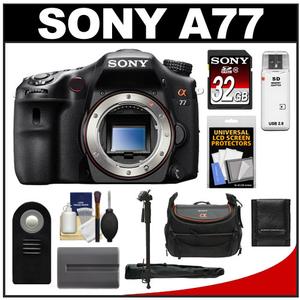 Sony Alpha SLT-A77 Translucent Mirror Technology Digital SLR Camera Body with Sony 32GB Card + Sony Case + Battery + Monopod + Remote + Accessory Kit - Digital Cameras and Accessories - Hip Lens.com