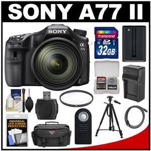 Sony Alpha A77 II Wi-Fi Digital SLR Camera & 16-50mm Lens with 32GB Card + Battery + Charger + Case + Tripod + Filter + Kit