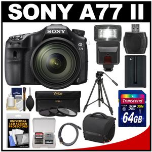 Sony Alpha A77 II Wi-Fi Digital SLR Camera & 16-50mm Lens with 64GB Card + Battery + Case + Tripod + Flash + 3 Filters + Kit