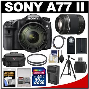Sony Alpha A77 II Wi-Fi Digital SLR Camera & 16-50mm Lens + 55-200mm Lens + 32GB Card + Battery + Charger + Case + Tripod + Filters + Kit