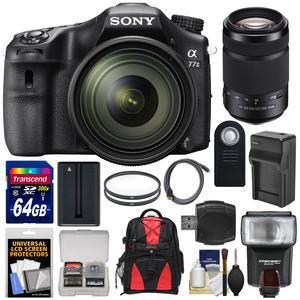 Sony Alpha A77 II Wi-Fi Digital SLR Camera & 16-50mm Lens with 55-300mm Lens + 64GB Card + Battery + Charger + Backpack + Flash + Kit