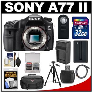 Sony Alpha A77 II Wi-Fi Digital SLR Camera Body with 32GB Card + Battery & Charger + Case + Tripod + Kit
