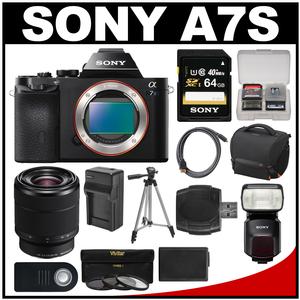 Sony Alpha A7S Digital Camera Body with 28-70mm Zoom Lens & HVL-F60M Flash + 64GB Card + Case + Battery/Charger + Tripod Kit