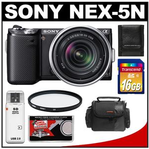 Sony Alpha NEX-5N Digital Camera Body & E 18-55mm OSS Lens (Black) with 16GB Card + Filter + Case + Accessory Kit - Digital Cameras and Accessories - Hip Lens.com