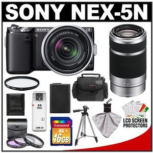 Sony Alpha NEX-5N Digital Camera Body & E 18-55mm OSS Lens (Black) with E 55-210mm OSS Lens + 16GB Card + Battery + 4 Filters + Case + Tripod + Accessory Kit - Digital Cameras and Accessories - Hip Lens.com