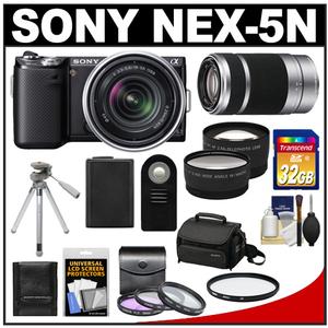 Sony Alpha NEX-5N Digital Camera Body & E 18-55mm OSS Lens (Black) with 55-210mm Lens + 32GB Card + Battery + Tele/Wide Lenses + Filters + Case + Tripod Kit - Digital Cameras and Accessories - Hip Lens.com