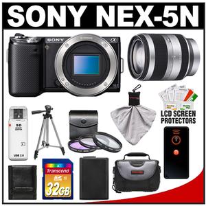 Sony Alpha NEX-5N Digital Camera Body (Black) with 18-200mm OSS Zoom Lens + 32GB Card + Battery + Tripod + Remote + Case + Accessory Kit - Digital Cameras and Accessories - Hip Lens.com