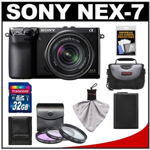 Sony Alpha NEX-7 Digital Camera Body & E 18-55mm OSS Lens (Black) with 32GB Card + Battery + 3 UV/FLD/PL Filters + Case + Accessory Kit - Digital Cameras and Accessories - Hip Lens.com