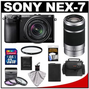 Sony Alpha NEX-7 Digital Camera Body & E 18-55mm OSS Lens (Black) with E 55-210mm OSS Zoom Lens + 32GB Card + Battery + 4 Filters + Case + Accessory Kit - Digital Cameras and Accessories - Hip Lens.com