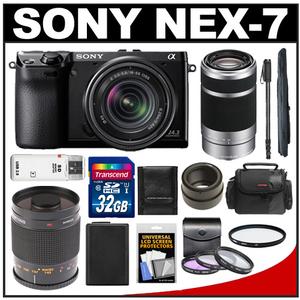 Sony Alpha NEX-7 Digital Camera Body & E 18-55mm OSS Lens (Black) + 55-210mm + 500mm Lens + 32GB Card + Filters + Case + Battery + Monopod + Accessory Kit - Digital Cameras and Accessories - Hip Lens.com