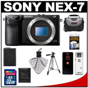 Sony Alpha NEX-7 Digital Camera Body (Black) with 32GB Card + Battery + Tripod + Remote + Case + Accessory Kit - Digital Cameras and Accessories - Hip Lens.com
