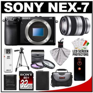 Sony Alpha NEX-7 Digital Camera Body (Black) with 18-200mm OSS Zoom Lens + 32GB Card + Battery + Tripod + Remote + Case + Accessory Kit - Digital Cameras and Accessories - Hip Lens.com