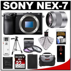 Sony Alpha NEX-7 Digital Camera Body (Black) with 50mm f/1.8 OOS Lens + 32GB Card + Case + Battery + Tripod + Remote + Accessory Kit - Digital Cameras and Accessories - Hip Lens.com