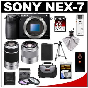 Sony Alpha NEX-7 Digital Camera Body (Black) with 50mm f/1.8 & 55-210mm Lens + 32GB Card + Case + Battery + Tripod + Accessory Kit - Digital Cameras and Accessories - Hip Lens.com