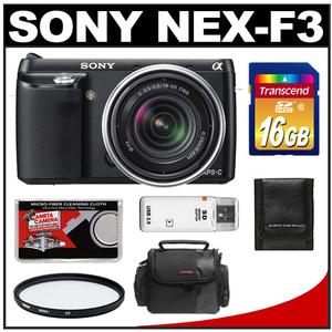 Sony Alpha NEX-F3 Digital Camera Body & E 18-55mm OSS Lens (Black) with 16GB Card  + Case + Filter + Accessory Kit - Digital Cameras and Accessories - Hip Lens.com