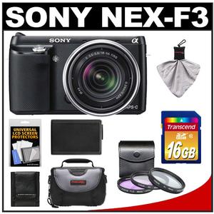 Sony Alpha NEX-F3 Digital Camera Body & E 18-55mm OSS Lens (Black) with 16GB Card + Case + Battery + 3 (UV/FLD/PL) Filters + Accessory Kit - Digital Cameras and Accessories - Hip Lens.com