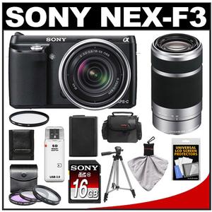 Sony Alpha NEX-F3 Digital Camera Body & E 18-55mm OSS Lens (Black) with 55-210mm Lens + 32GB Card + Case + Battery + Tripod + 4 Filters + Accessory Kit - Digital Cameras and Accessories - Hip Lens.com