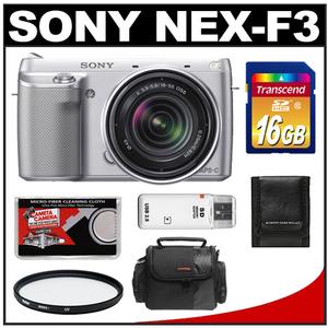 Sony Alpha NEX-F3 Digital Camera Body & E 18-55mm OSS Lens (Silver) with 16GB Card + Case + Filter + Accessory Kit - Digital Cameras and Accessories - Hip Lens.com