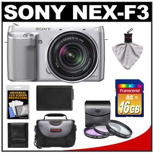 Sony Alpha NEX-F3 Digital Camera Body & E 18-55mm OSS Lens (Silver) with 16GB Card + Case + Battery + 3 (UV/FLD/PL) Filters + Accessory Kit - Digital Cameras and Accessories - Hip Lens.com