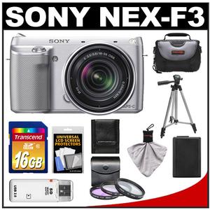 Sony Alpha NEX-F3 Digital Camera Body & E 18-55mm OSS Lens (Silver) with 16GB Card + Case + Battery + Tripod + 3 (UV/FLD/PL) Filters + Accessory Kit - Digital Cameras and Accessories - Hip Lens.com