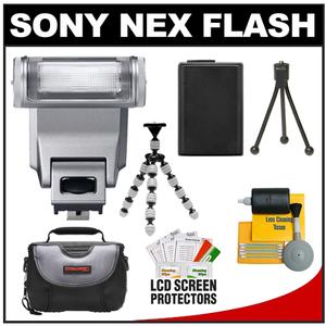 Sony Alpha HVL-F20S Flash for NEX Cameras with DSLR Case + NP-FW50 Battery + Flexible Tripod + Cleaning & Accessory Kit - Digital Cameras and Accessories - Hip Lens.com