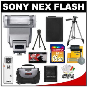 Sony Alpha HVL-F20S Flash for NEX Cameras with 16GB Card + DSLR Case + NP-FW50 Battery + Tripod + Cleaning & Accessory Kit - Digital Cameras and Accessories - Hip Lens.com