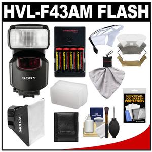 Sony Alpha HVL-F43AM Flash with Quick Shift Bounce with Softbox + Bounce + Diffuser + (4) Batteries & Charger + Accessory Kit - Digital Cameras and Accessories - Hip Lens.com