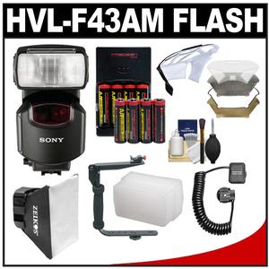Sony Alpha HVL-F43AM Flash with Quick Shift Bounce with Bracket + Cord + Softbox + Bounce + Diffuser + (8) Batteries & Charger Kit - Digital Cameras and Accessories - Hip Lens.com